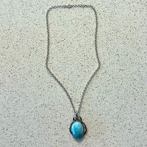 Genuine Larimar Pendant with Sterling Silver Link Chain Necklace